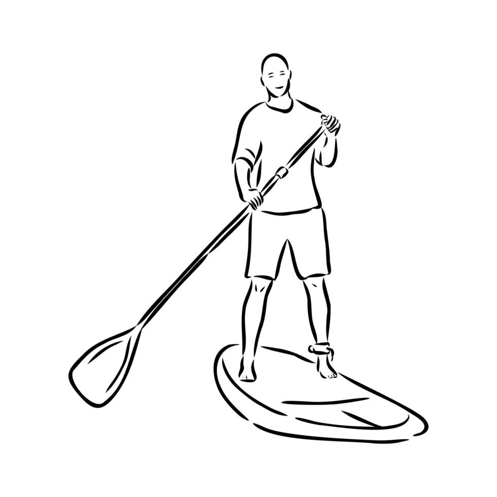 paddleboarding vector schets