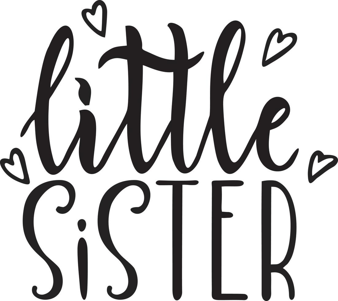 zusje hand getekende kalligrafie belettering op geïsoleerd. typografieontwerp voor wenskaart, uitnodiging, poster, textiel, kinderdagverblijf, kinderstof, kleding, t-shirts. vector illustratie