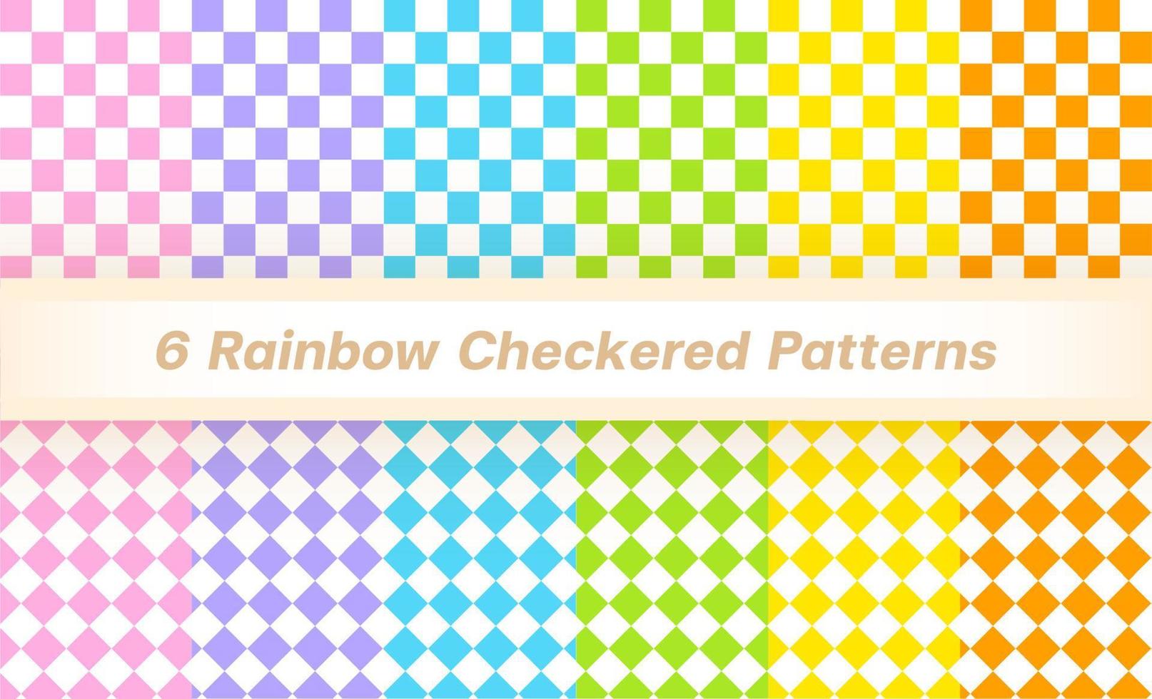 set van 6 effen regenboog geruite patronen blauw paars roze oranje geel groen tartan plaid geruit gingang patroon achtergrond vector illustratie tafelkleed, picknick mat inpakpapier
