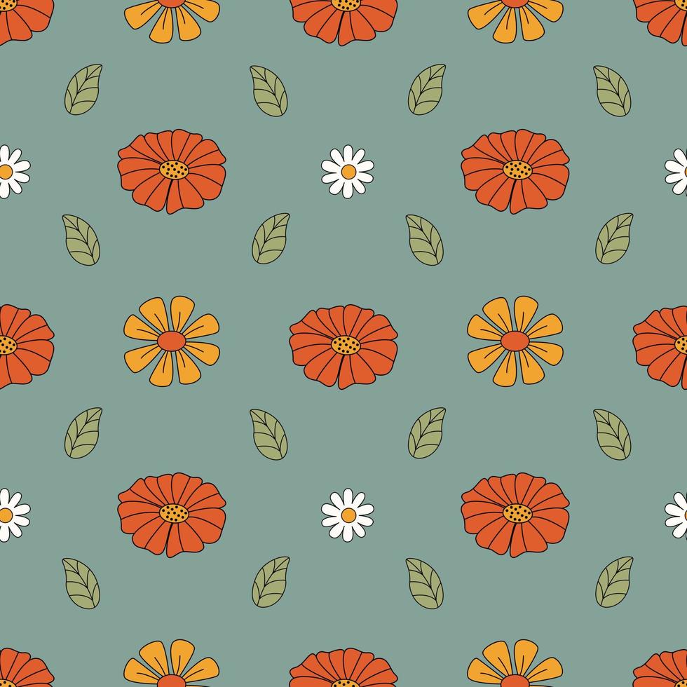 naadloos patroon met eenvoudige bloemen. bloemenprint hippie jaren 60 vector