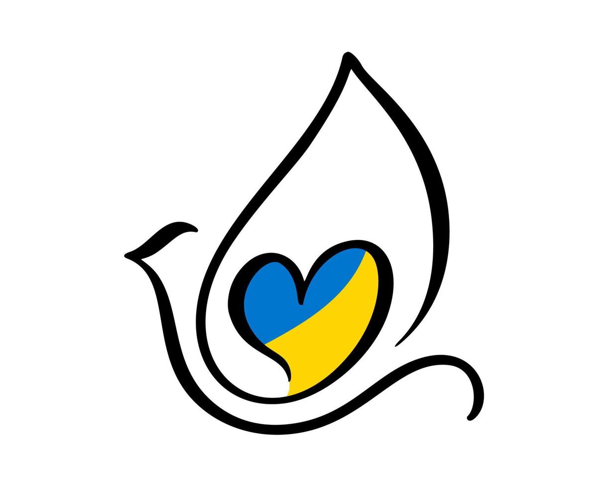 vector duif van vrede en hart binnen in blauwe en gele kleuren van de vlag van oekraïne. stop oorlog in oekraïne. het begrip vrede. illustratie voor uw ontwerp