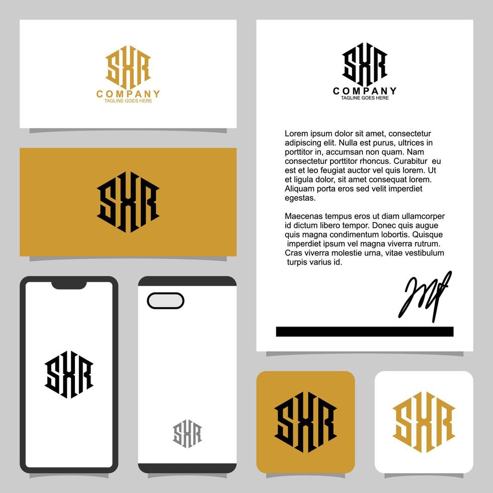 letter sxr monogram logo-ontwerp met sjabloon voor briefpapier vector