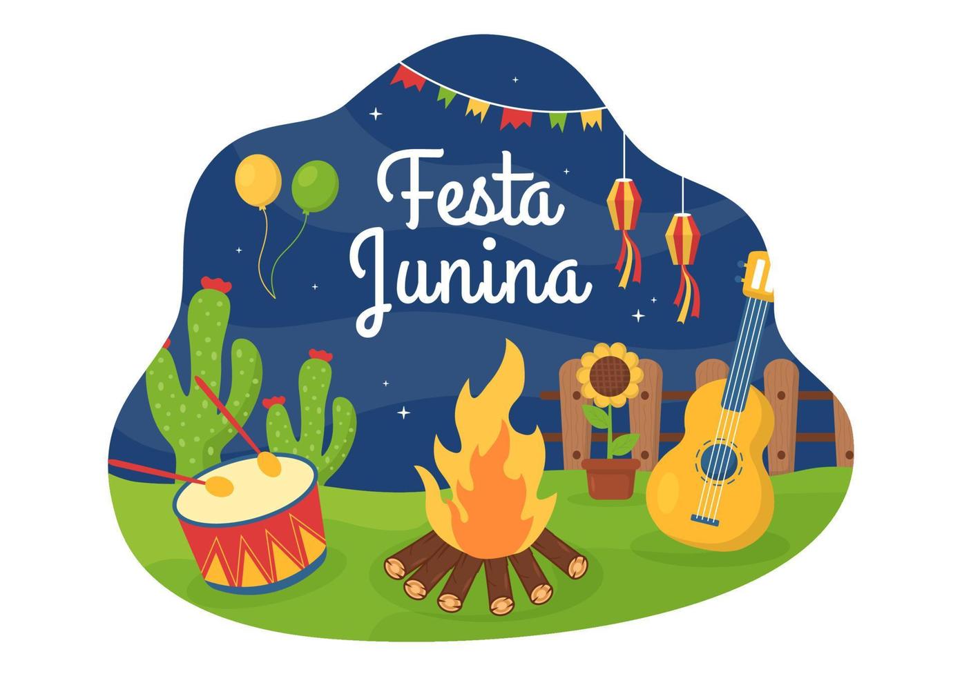 festa junina of sao joao viering cartoon afbeelding zeer levendig gemaakt door zingen, dansen samba en het spelen van traditionele spellen komen uit brazilië vector