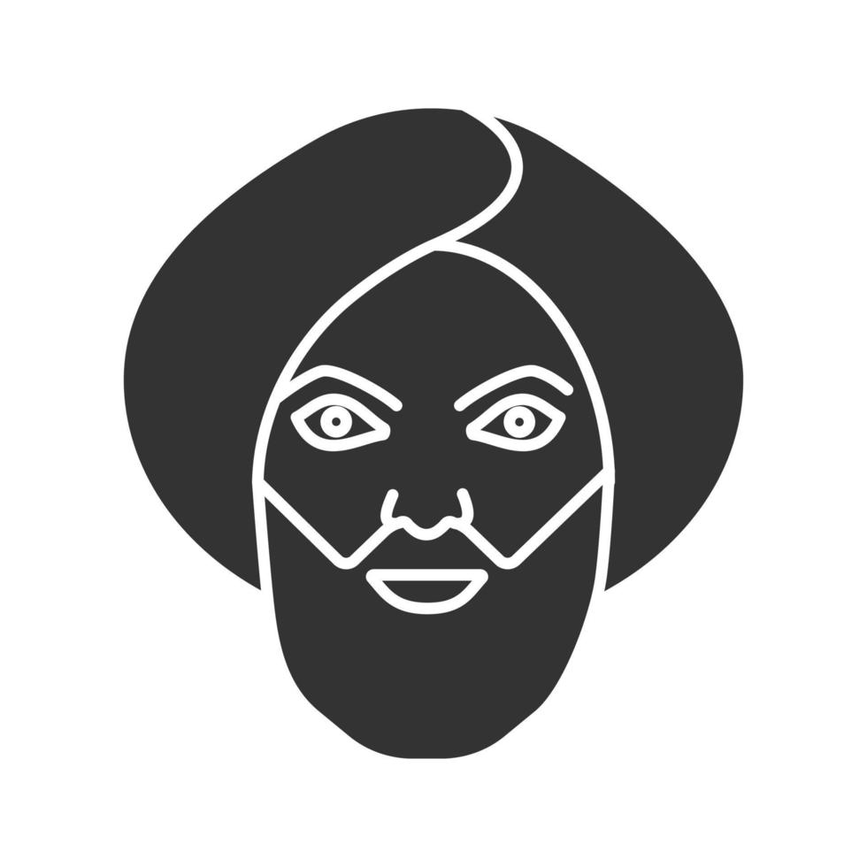 moslim man glyph icoon. silhouet symbool. man in Turkse tulband. sjeik. negatieve ruimte. vector geïsoleerde illustratie