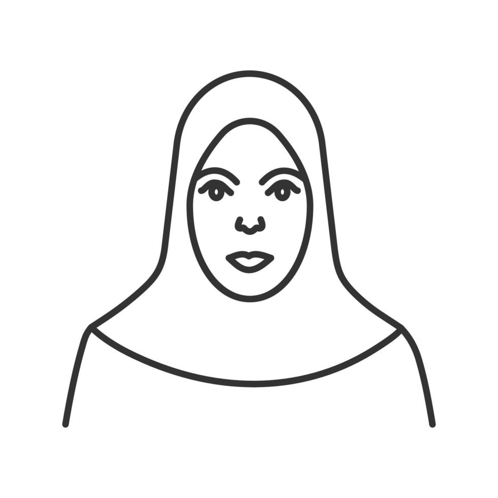 moslimvrouw lineaire pictogram. dunne lijn illustratie. islamitische cultuur. hijaab. contour symbool. vector geïsoleerde overzichtstekening