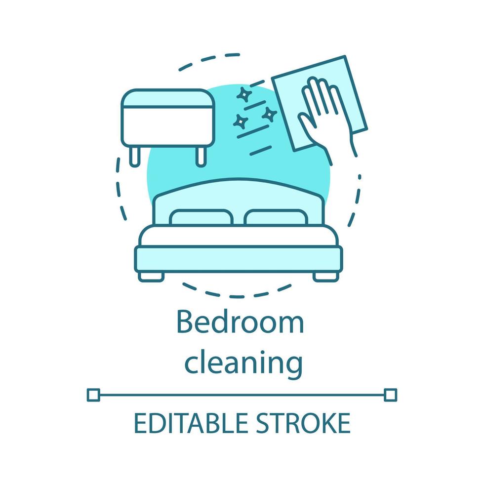 slaapkamer schoonmaak concept icoon. huis opruimen idee dunne lijn illustratie. gestoffeerde meubels stomerij. dweilen, vegen, afstoffen. rommel opruimen. vector geïsoleerde overzichtstekening. bewerkbare streek