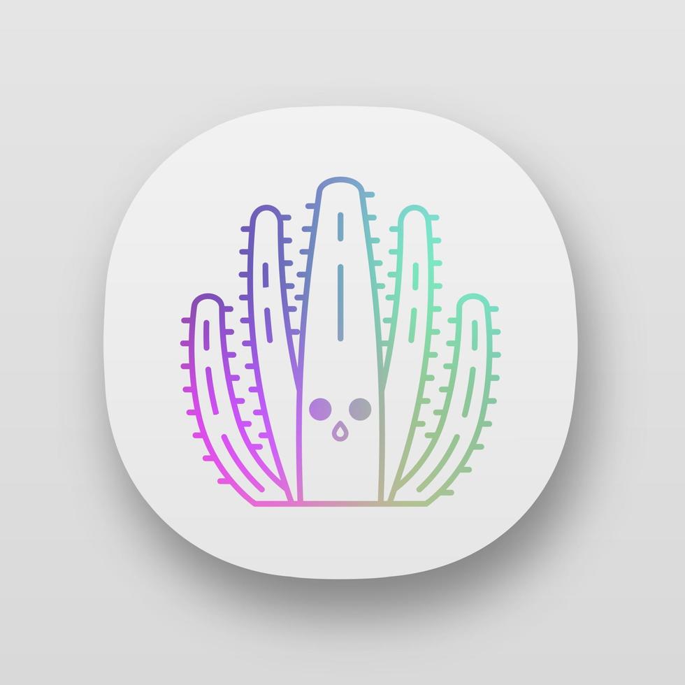 orgelpijp cactus app icoon. cactus met verstomd gezicht. wilde pitahayacactussen. ongelukkig verrast tropische plant. ui ux-gebruikersinterface. web- of mobiele applicaties. geïsoleerde vectorillustraties vector
