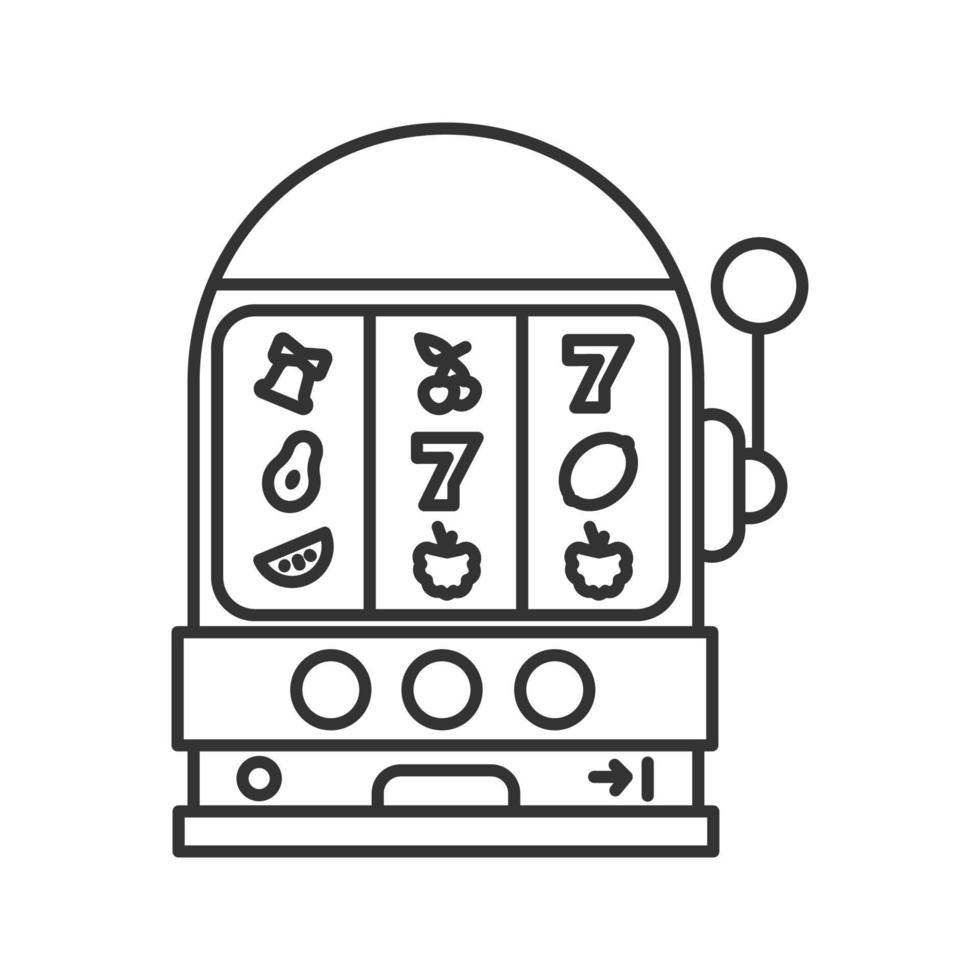 een gewapende bandiet lineaire pictogram. gokmachine. dunne lijn illustratie. casino contour symbool. vector geïsoleerde overzichtstekening