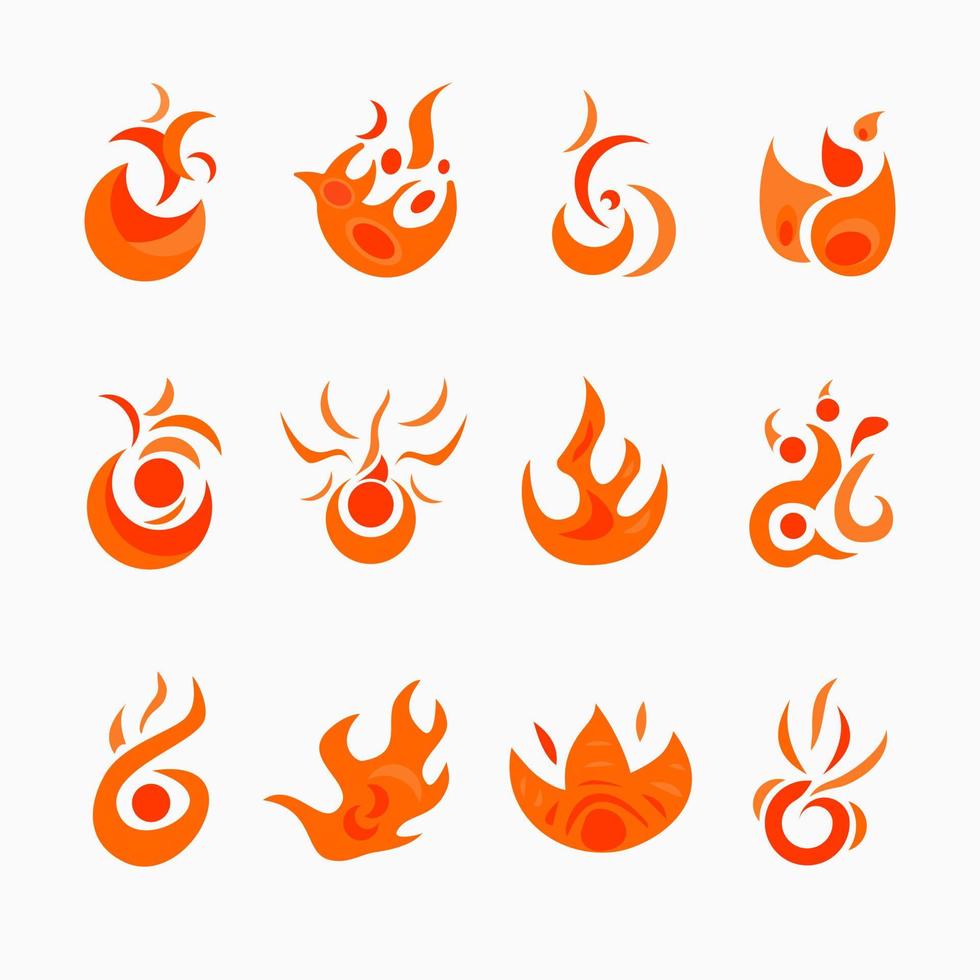 twaalf vuur iconen collectie. rood en oranje. geschikt voor logo, pictogram, symbool, teken en t-shirtontwerp vector