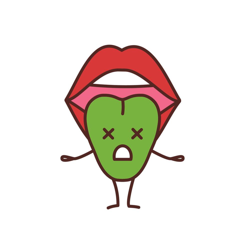 droevige tong karakter kleur pictogram. open vrouwelijke mond. ongezonde mondholte. ongelukkige keelemoji. geïsoleerde vectorillustratie vector