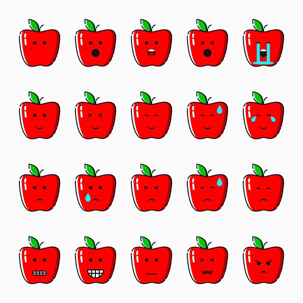 schattige appel-emoticons. emoticon pakket. voor pictogram, teken, symbool en logo. rood. sociale media vector