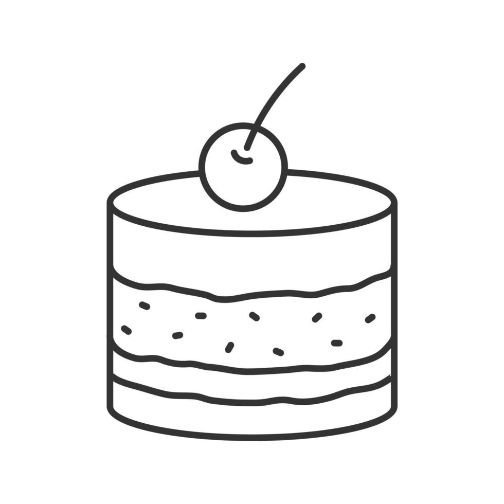 tiramisu lineaire pictogram. dunne lijn illustratie. taart met kers. contour symbool. vector geïsoleerde overzichtstekening