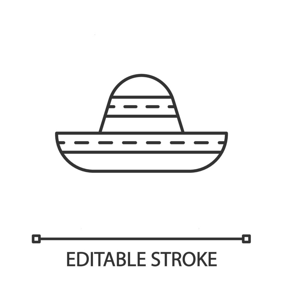 sombrero lineaire pictogram. traditionele Mexicaanse hoed. hoofddeksel met brede rand. dunne lijn illustratie. contour symbool. vector geïsoleerde overzichtstekening. bewerkbare streek