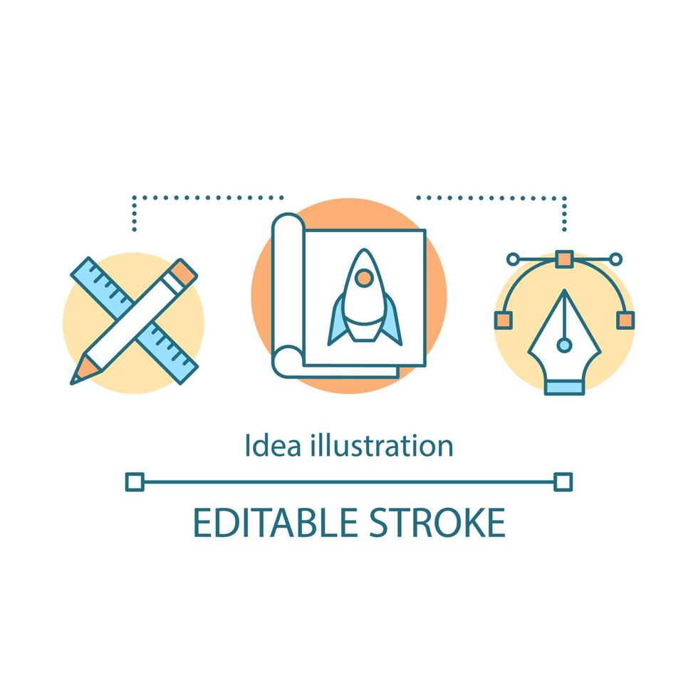 illustratie van idee concept icoon. product ontwikkeling. opstart project. prototype creatie. grafische ontwerptools. business idee visualisatie. dunne lijn illustratie. vector geïsoleerde overzichtstekening