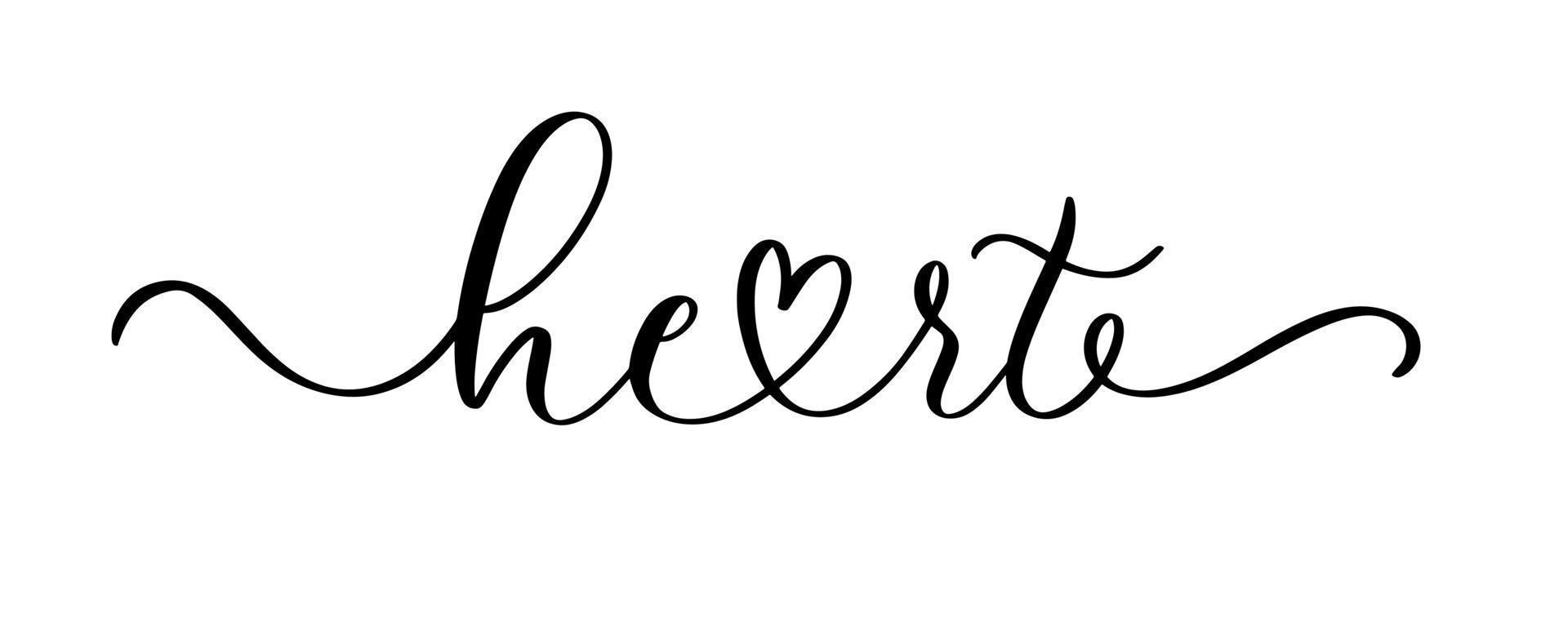 hart. doorlopende lijn script cursieve kalligrafie tekst inscriptie voor poster, kaart, banner valentijnsdag, bruiloft, t-shirt. handgeschreven inkt belettering. vector