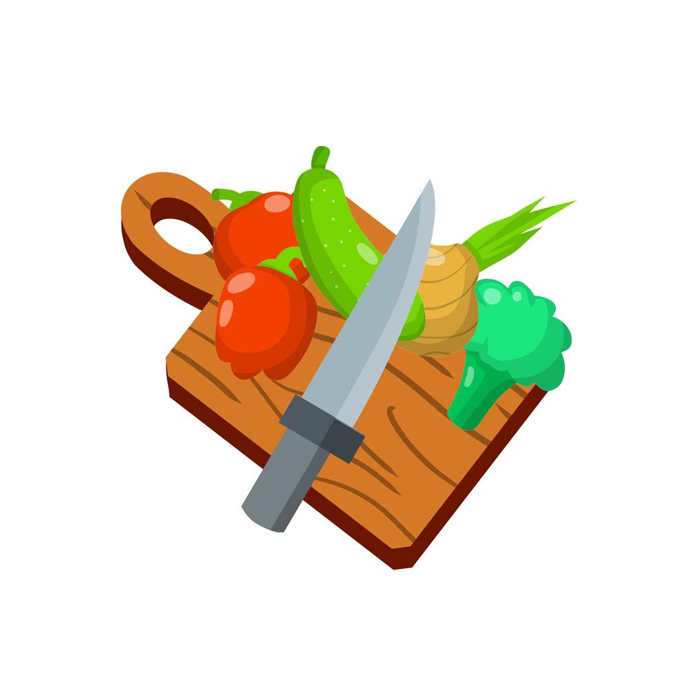 snijplank. houten keukengerei. eten en groenten koken. vector
