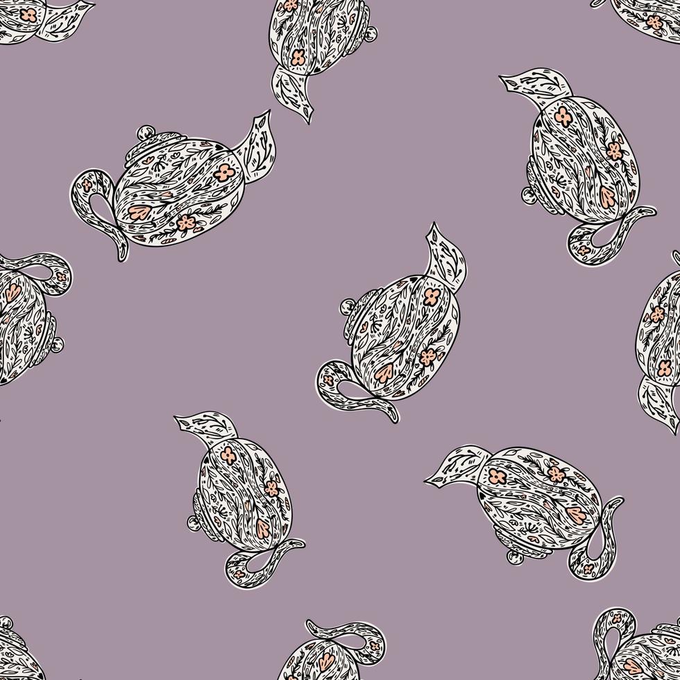 naadloos patroon met schattige theepotten. achtergrond van doodle waterkoker decoratieve keramiek. vector