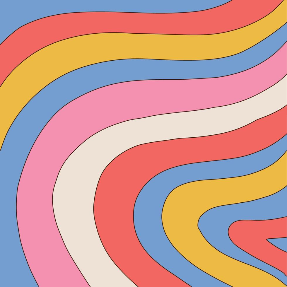 golvende regenboog streep retro naadloze patroon achtergrond in de stijl van de jaren 70 en 80. eenvoudige funky achtergrond met lijnen. vector hand getekende illustratie.