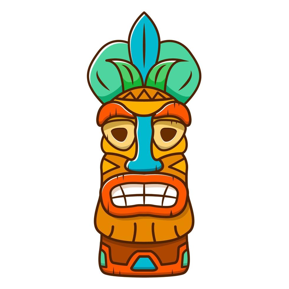 enge tiki mask.tribal etnische vector cartoon style.isolated op een witte background.design pictogram voor tropische partij.