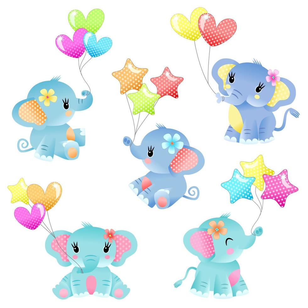 schattige baby shower ballon olifant set vector