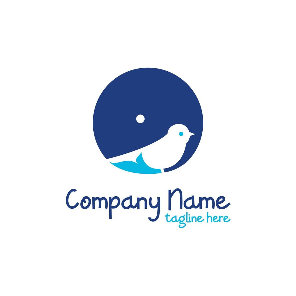 walvis en vogel logo-ontwerp. speels logo ontwerp vector