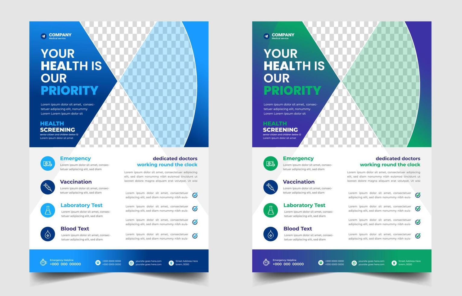 moderne medische flyer sjabloonontwerp. sjabloon voor zakelijke flyers voor de gezondheidszorg, moderne flyer-sjabloon voor medische en gezondheidszorg. gezondheidsarts flyer ontwerp. vector