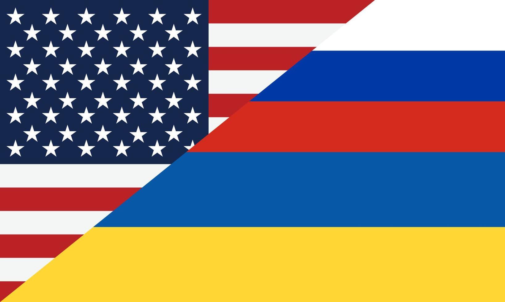 usa, oekraïne en rusland vlag vector achtergrondontwerp