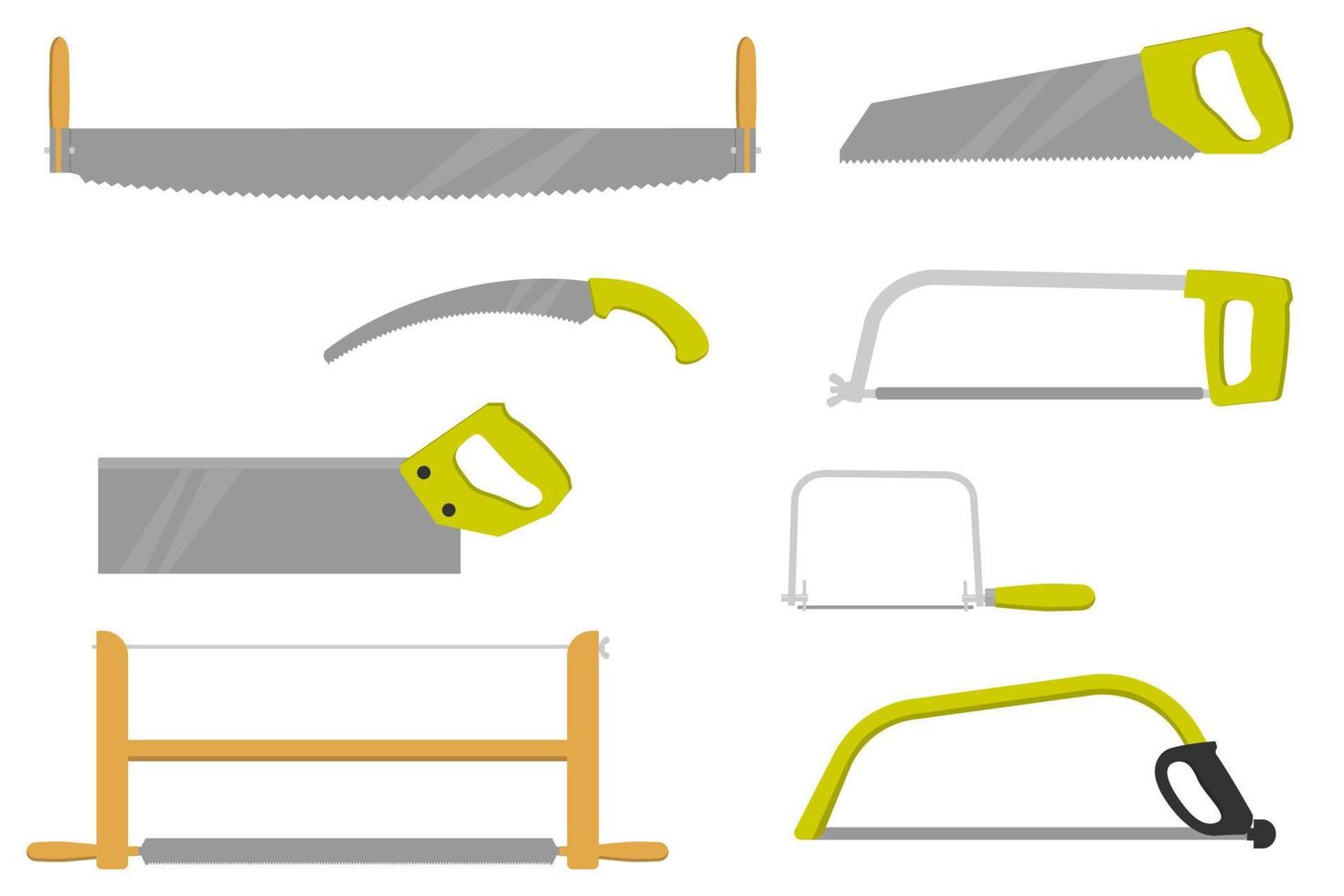 set van verschillende soorten zagen. gereedschappen voor tuinieren, reparatie en constructie vector