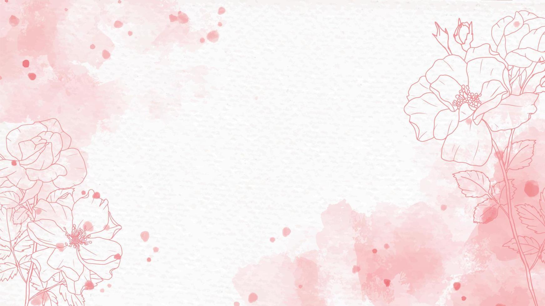 roze aquarel splash achtergrond met lijntekeningen rose vector