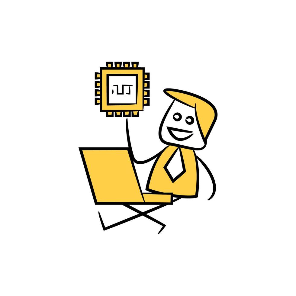 zakenman met chip gele doodle thema illustratie vector