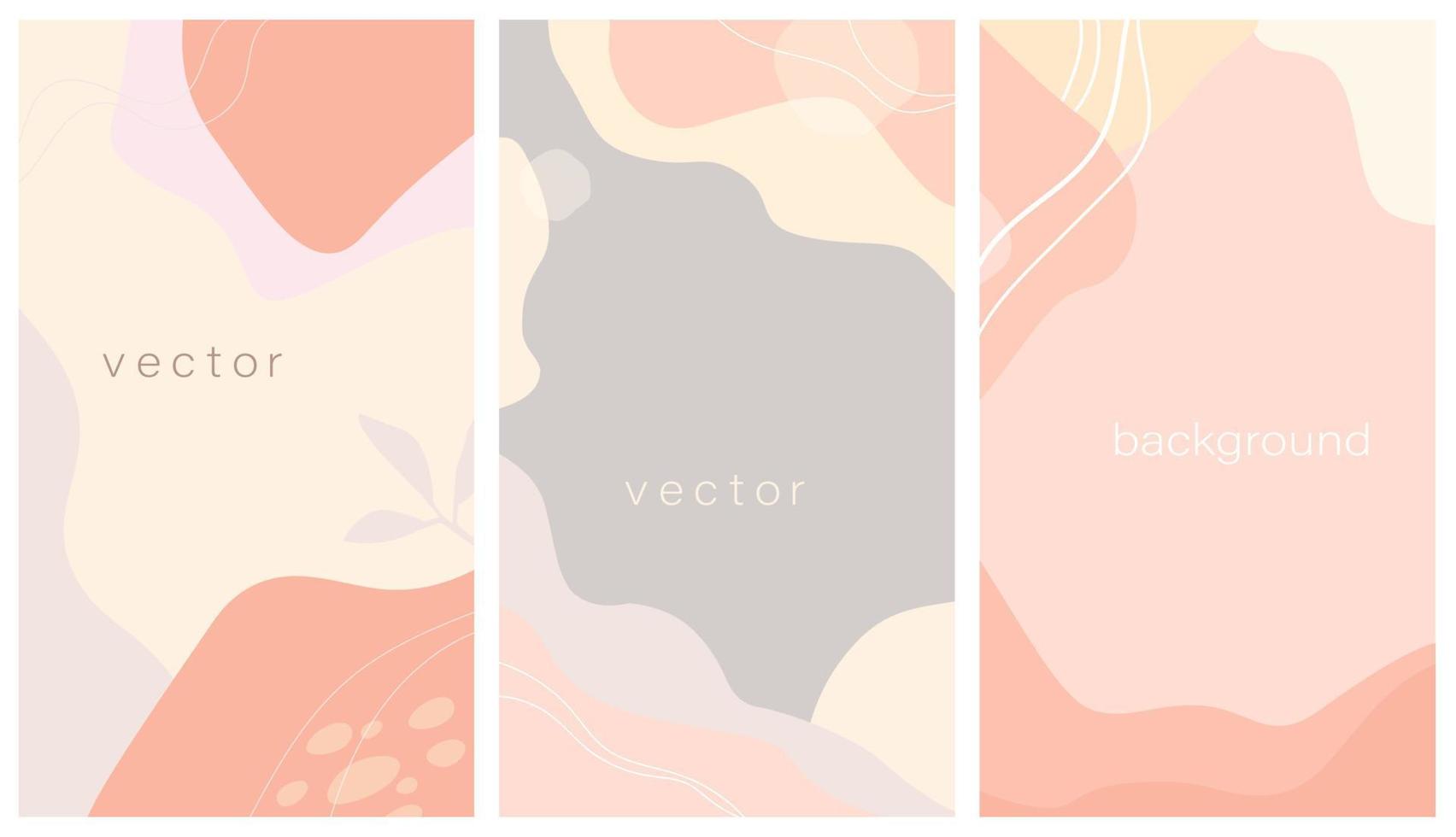 een set verticale vectorontwerpsjablonen in een eenvoudige eigentijdse stijl met bladeren en abstracte vormen, met ruimte voor het kopiëren van tekst, achtergronden voor uitnodigingen, bureaubladachtergronden op sociale media. vector