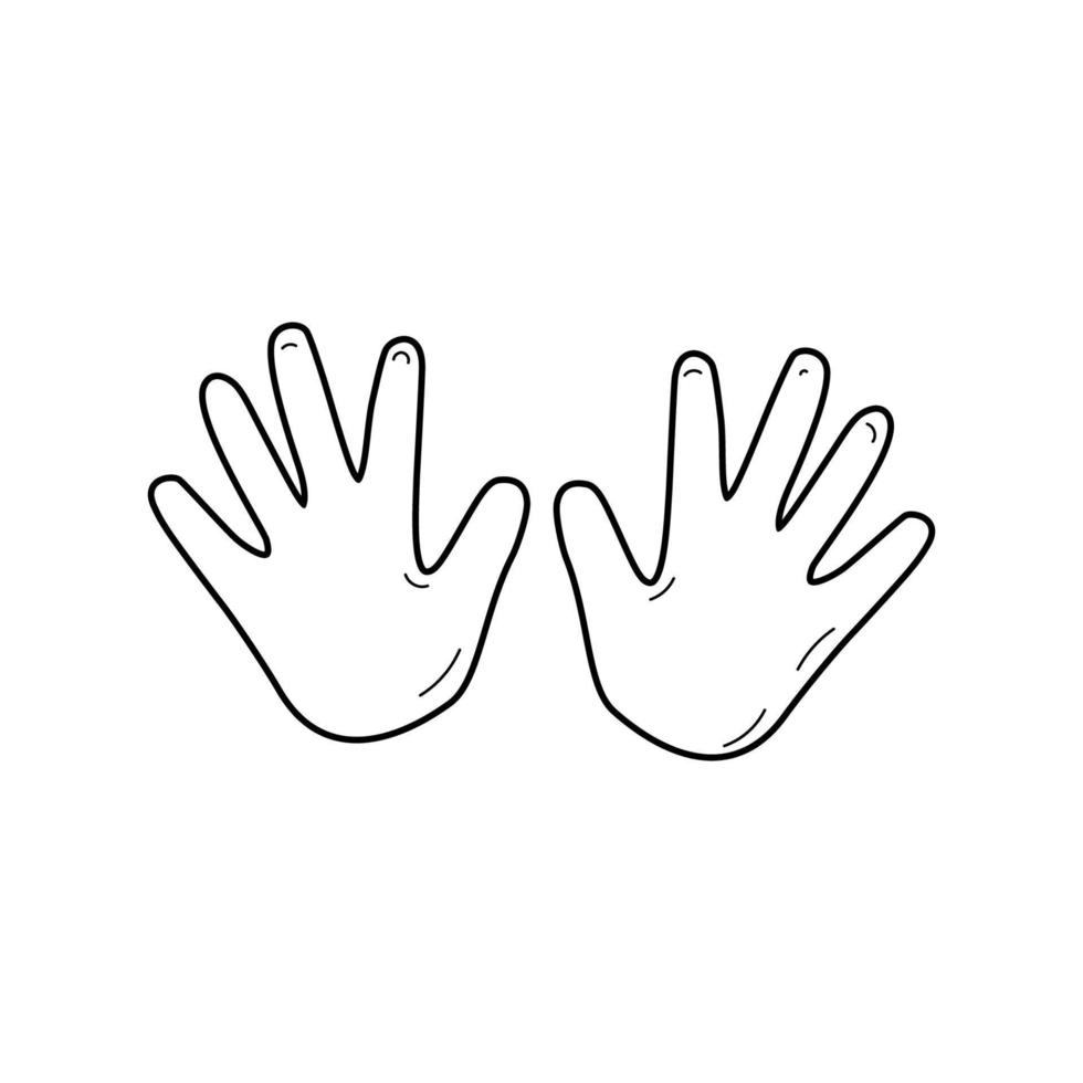 de omtrek van iemands handpalmen. een handgetekende doodle schetselement. handpalmen van een man. het symbool van tien in de wiskunde. vinger tellen. eenvoudige vectorillustratie vector