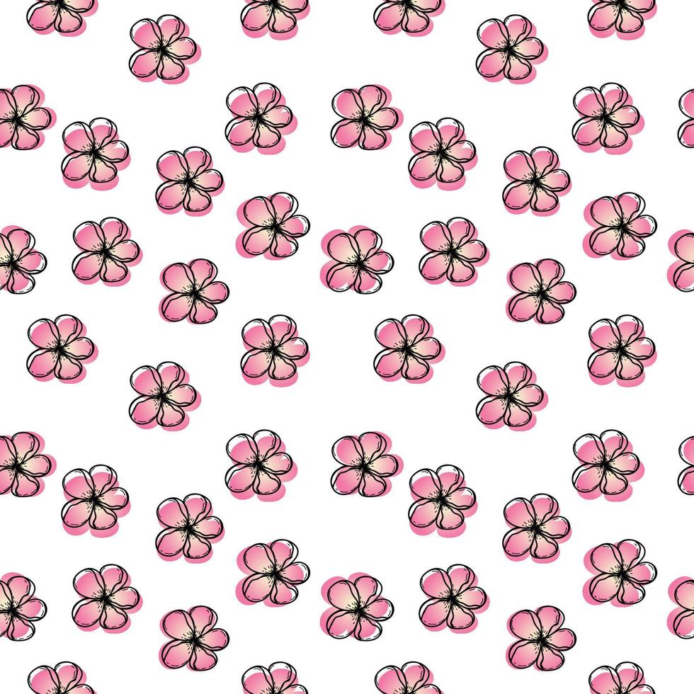 naadloze hibiscus bloemenpatroon, met de hand getekend in schets stijl. tropische bloem. tropen. zomer. bloemen. eenvoudige vectorillustratie vector