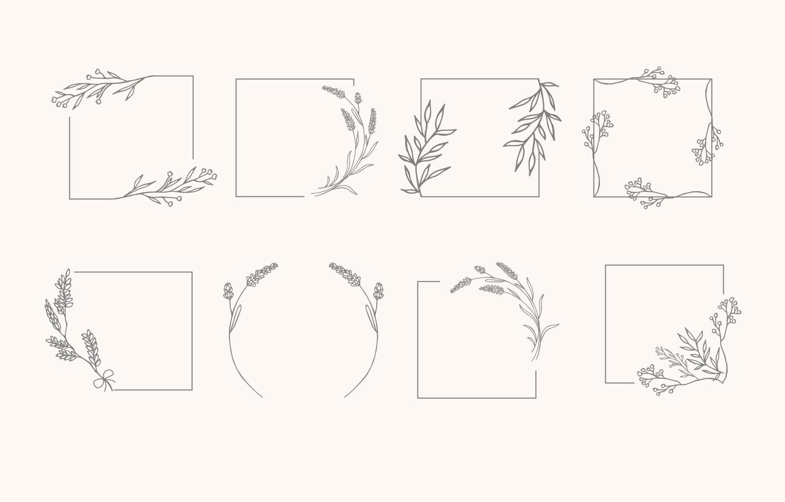 lijnobjectverzameling met lavendel, blad, bloem, cirkel vector