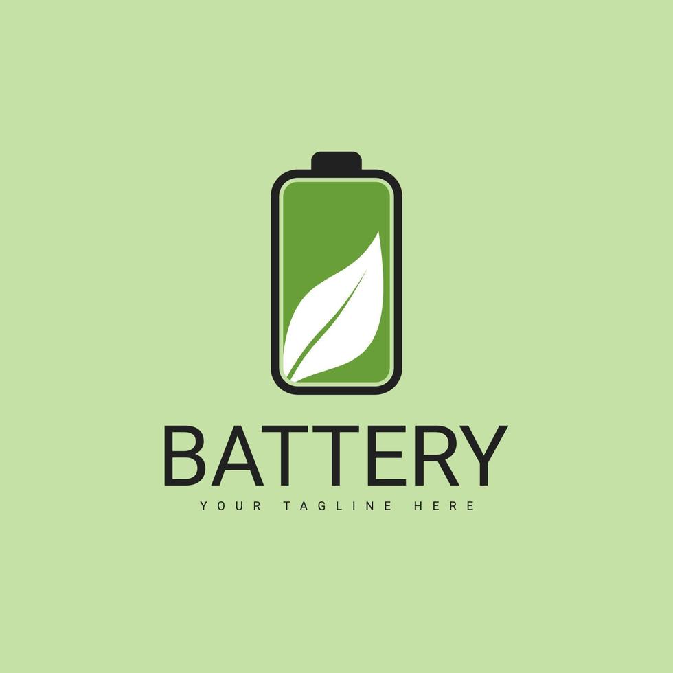 batterijlogo-ontwerp met een bladpictogram vector