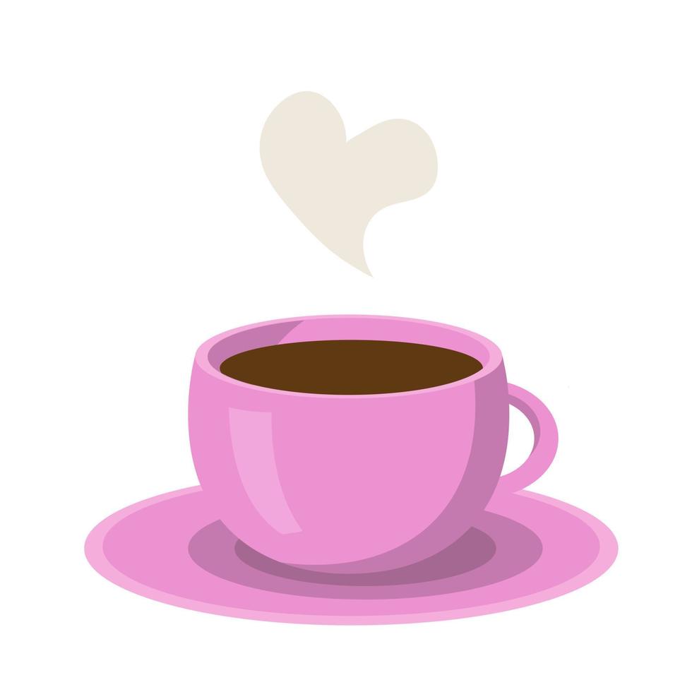 roze kop warme koffie, vectorillustratie in cartoon-stijl. zwarte koffie met hartvormige rook erboven. vlakke stijl afdrukken. ontwerpelement voor coffeeshop, kaart, poster, banner vector