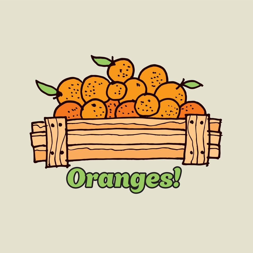sinaasappels in oude houten kist voor poster vector