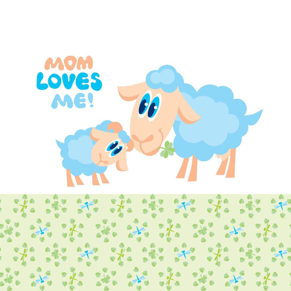 moeder en baby liefde. schattige schapen met bloemenpatroon vector