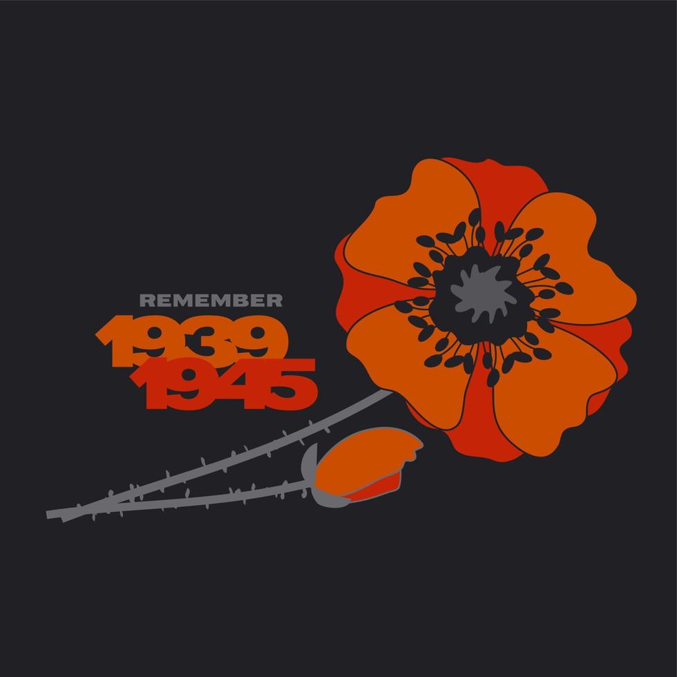 herinner me de Tweede Wereldoorlog. papaver bloem en datum vector