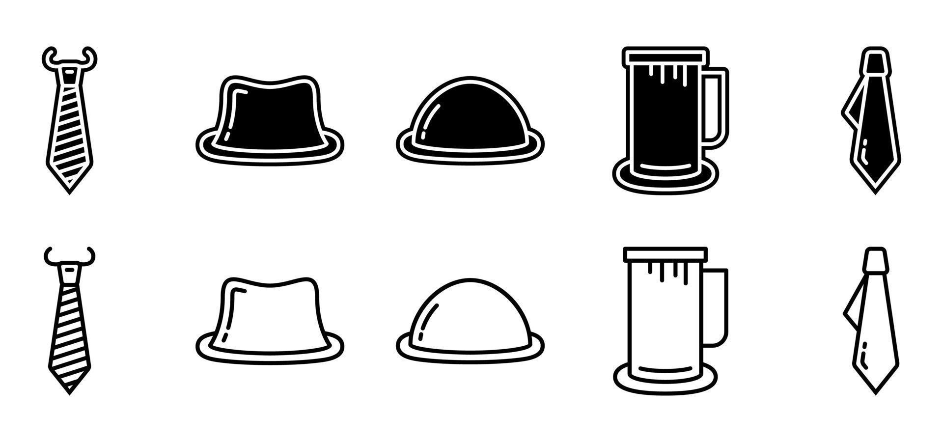 icoon collectie met vaderdag thema. illustratie van stropdas, hoed, snor, bierglas. eenvoudig en schoon. vector bewerkbaar