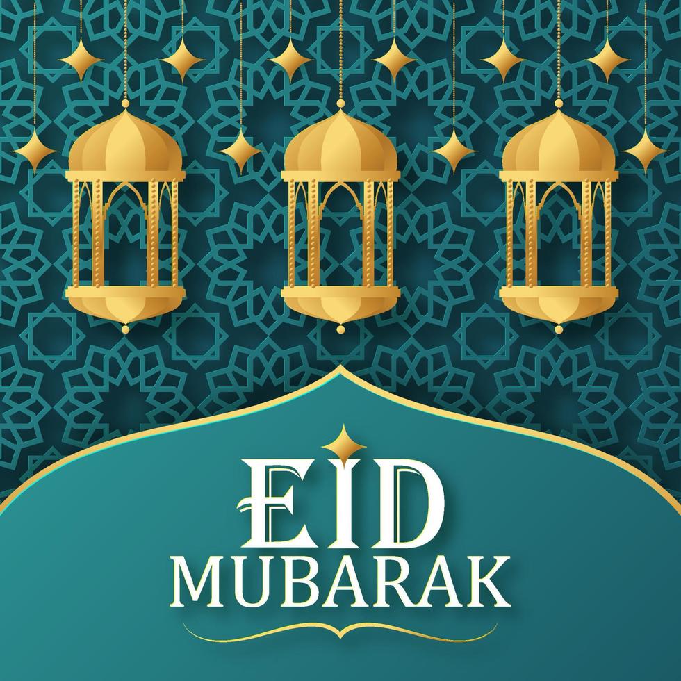 eid mubarak met halve maan en moskee. vector