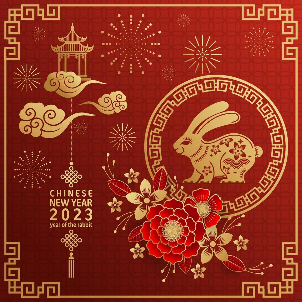 gelukkig chinees nieuwjaar 2023 yeare van de konijn dierenriem met op een achtergrond in kleur. vector