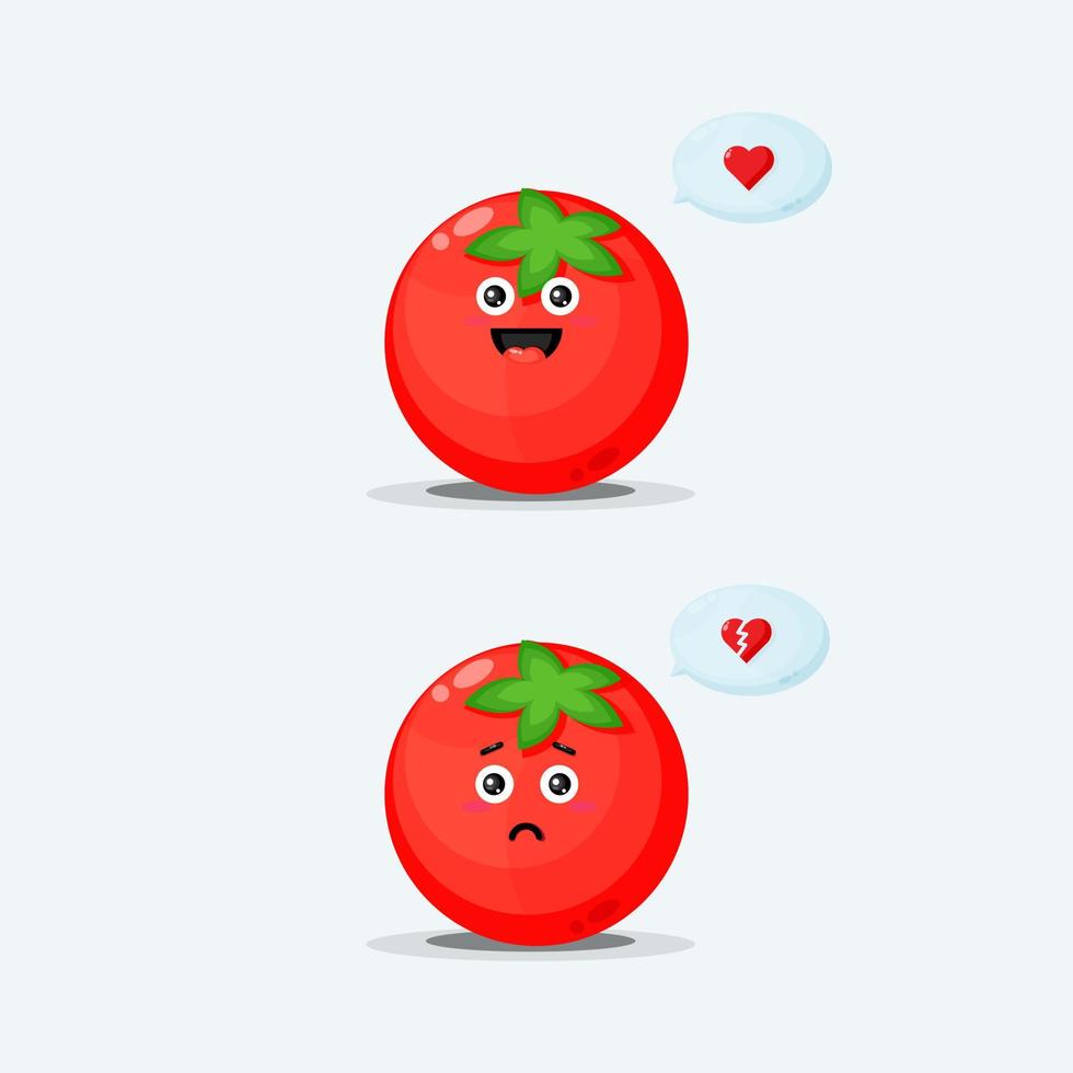 schattig tomatenkarakter met blije en droevige uitdrukkingen vector