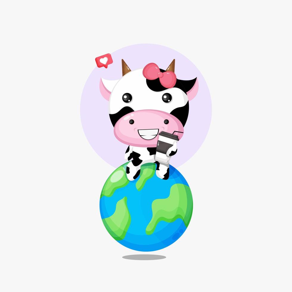 illustratie van schattige koe zittend op de aarde vector