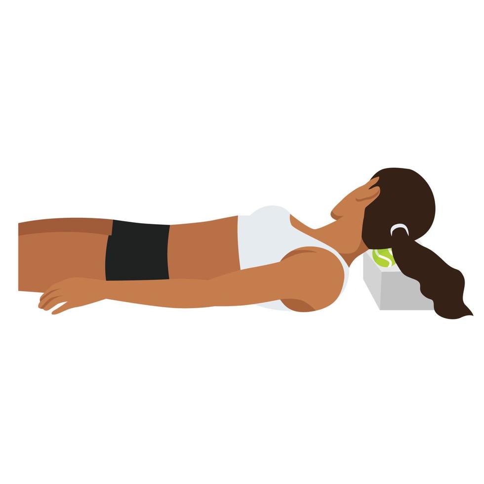 vrouw doet nekmassage met baloefening. platte vectorillustratie geïsoleerd op een witte achtergrond vector