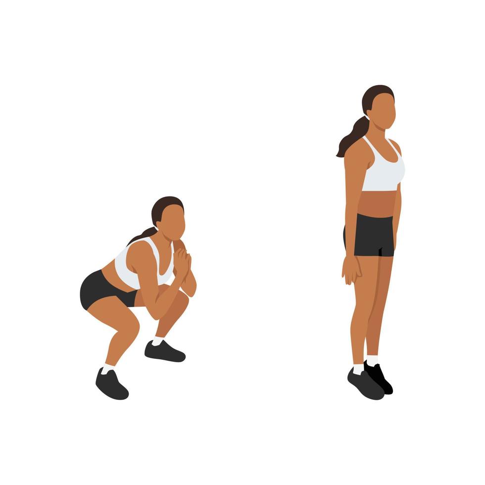 vrouw doet squat jacks oefening. platte vectorillustratie geïsoleerd op een witte achtergrond vector