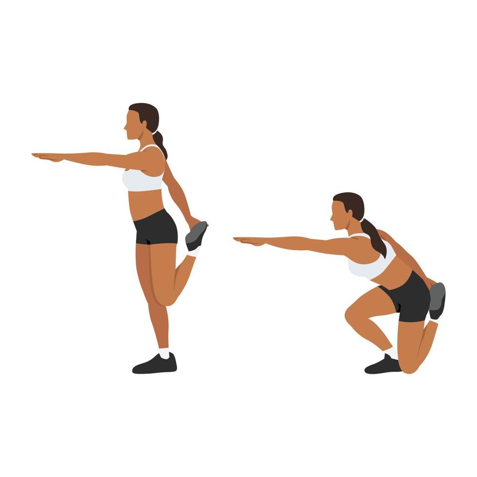 vrouw doet garnalen squat oefening. platte vectorillustratie geïsoleerd op een witte achtergrond vector