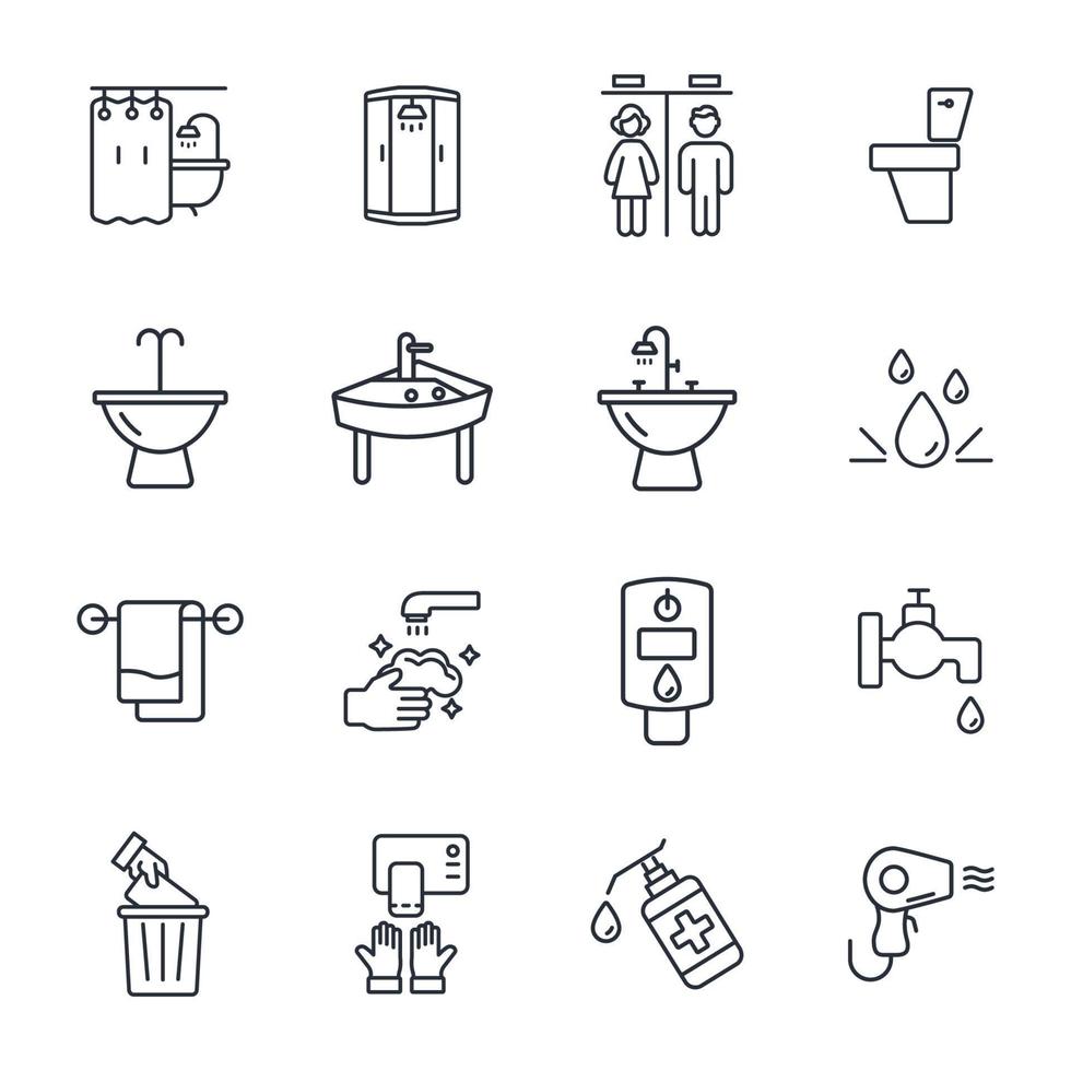 badkamer pictogrammen instellen. badkamer pack symbool vector-elementen voor infographic web vector