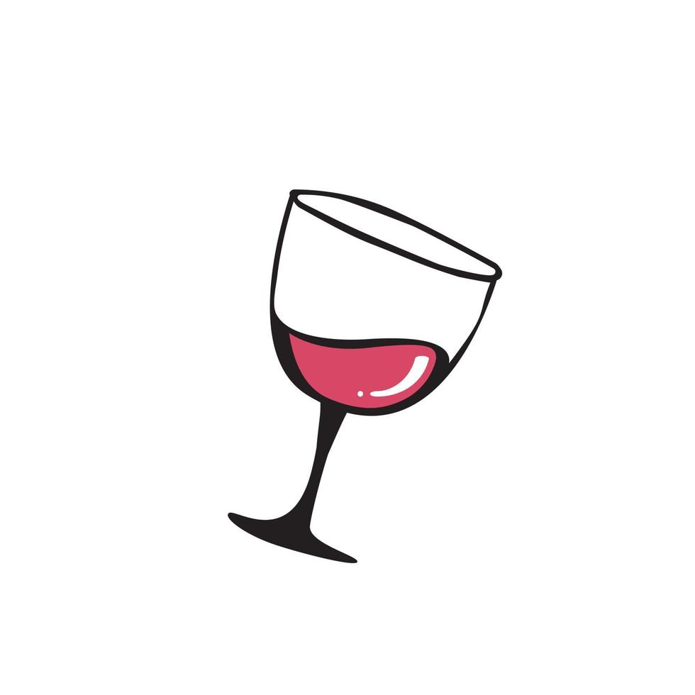 glas rode wijn op witte achtergrond. cartoon glas voor alcohol drinken. vector illustratie