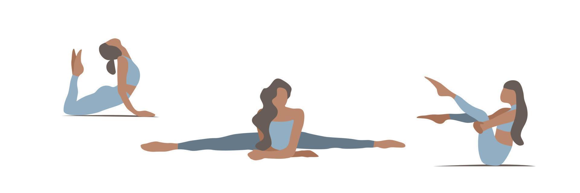 slanke vrouw die oefeningen doet. fitness-concept. training, yoga, buiten. vectorillustratie op witte achtergrond vector